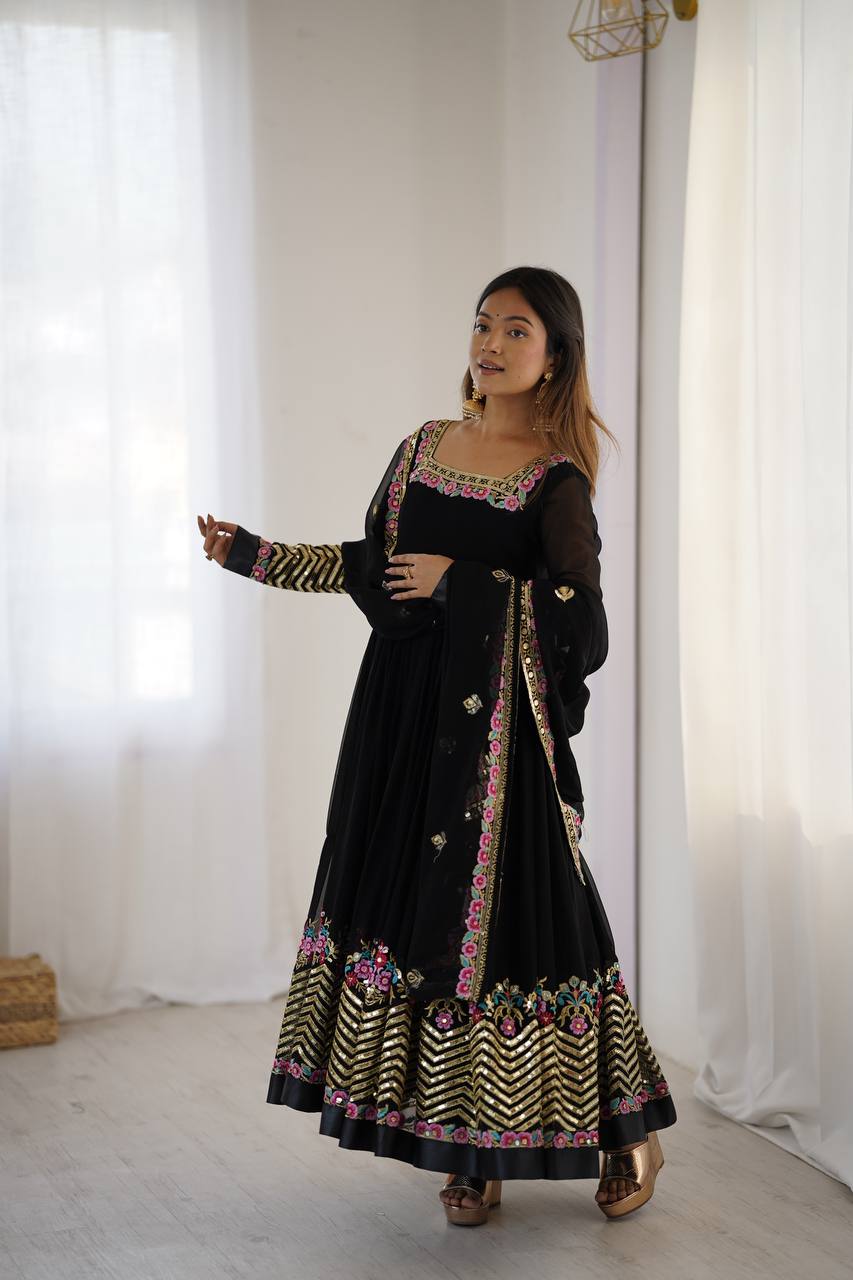 π Elegant Embroidered Sequence Designer Anarkali Three Piece Set β Festive & Party Ready π«
